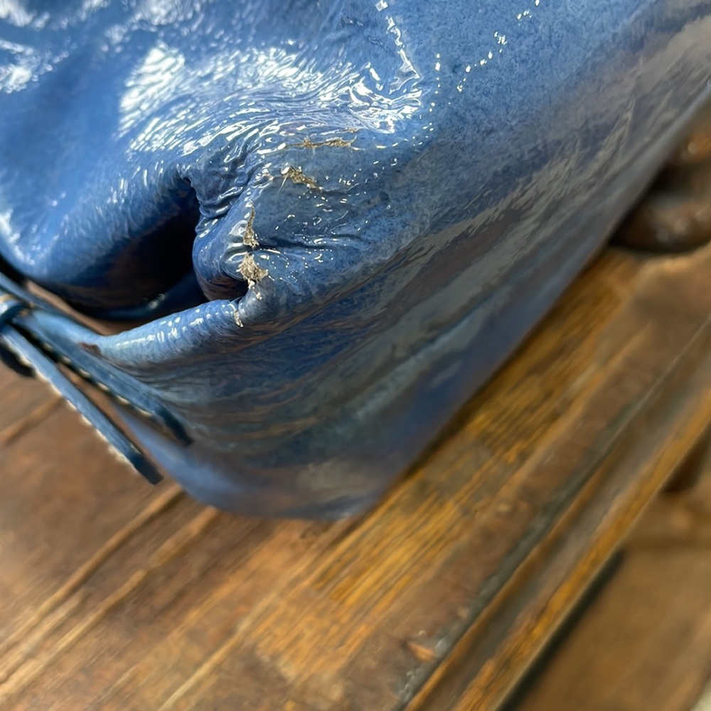 Dooney & Bourke VTG Patent Leather Blue/Purple Satchel - Picture 7 of 13